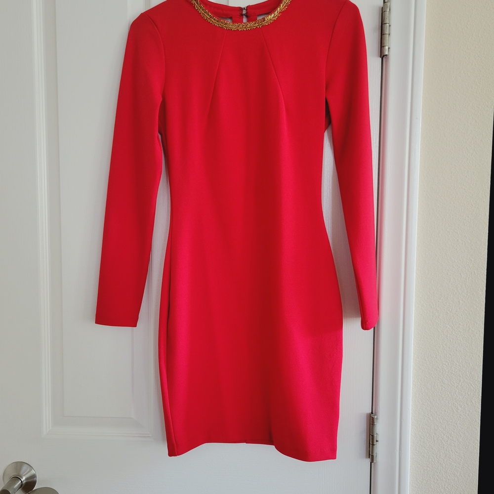 Elegant Red Dress with Gold Accents